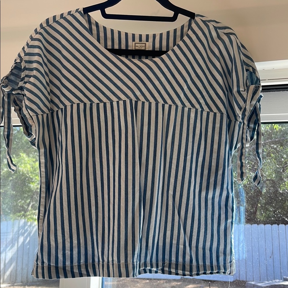 Blue and White Boxy Tie Front Blouse